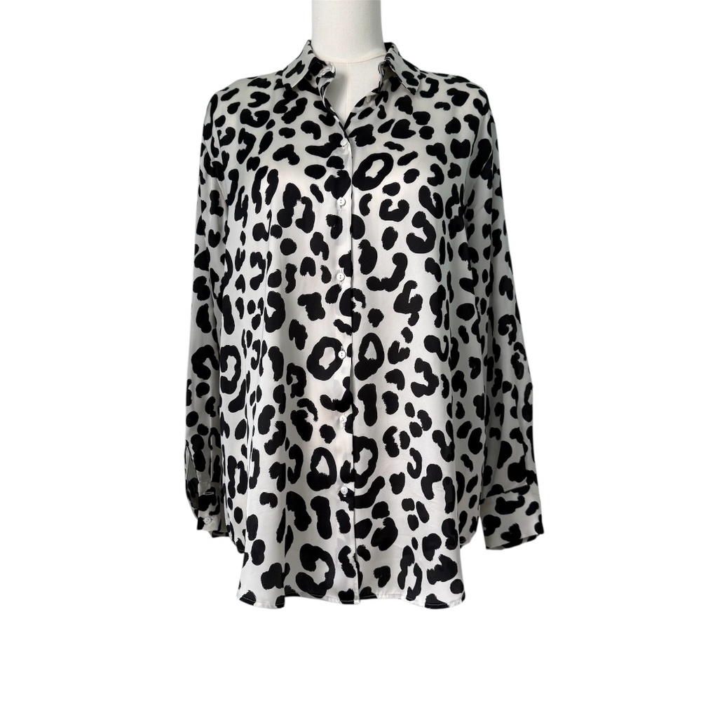 ZARA | Leopard Print Oversized Long Sleeve Shirt Sz M